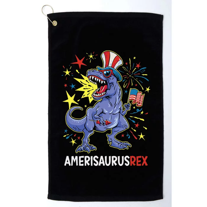 American Flag 4th of July T Rex Dinosaur Amerisaurus Rex Platinum Collection Golf Towel