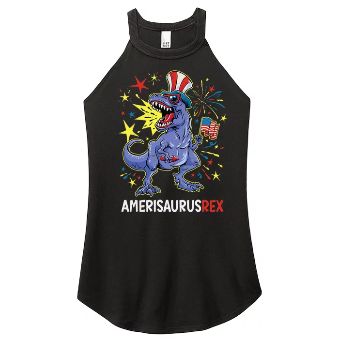 American Flag 4th of July T Rex Dinosaur Amerisaurus Rex Women’s Perfect Tri Rocker Tank