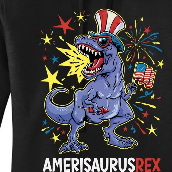 American Flag 4th of July T Rex Dinosaur Amerisaurus Rex Boy Women's Pullover Hoodie