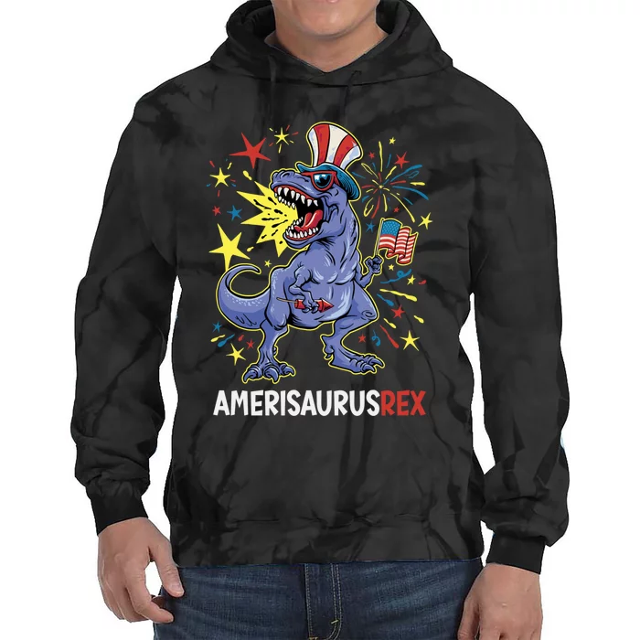 American Flag 4th of July T Rex Dinosaur Amerisaurus Rex Boy Tie Dye Hoodie