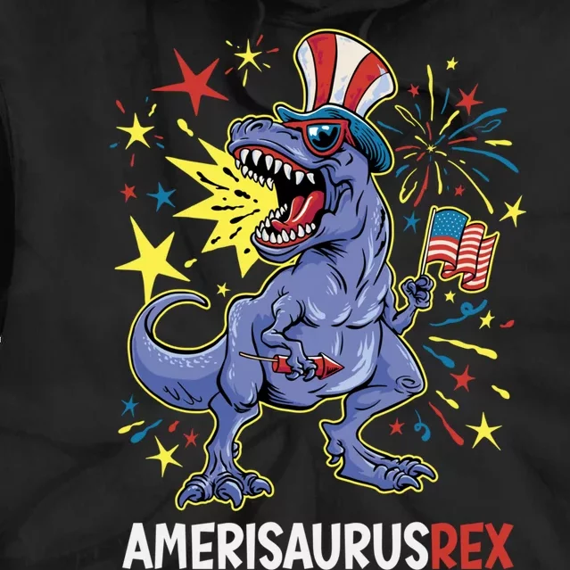 American Flag 4th of July T Rex Dinosaur Amerisaurus Rex Boy Tie Dye Hoodie