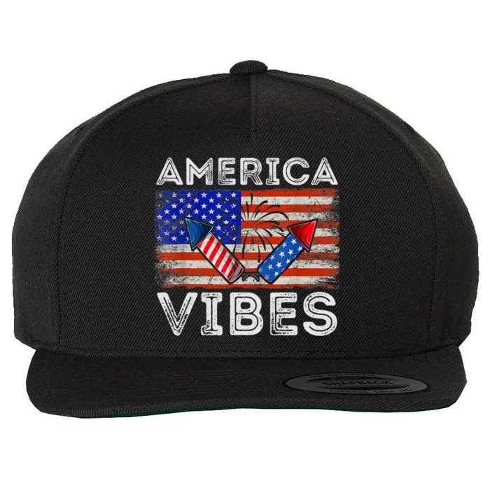 American Flag 4th Of July America Vibes Funny Gift Wool Snapback Cap