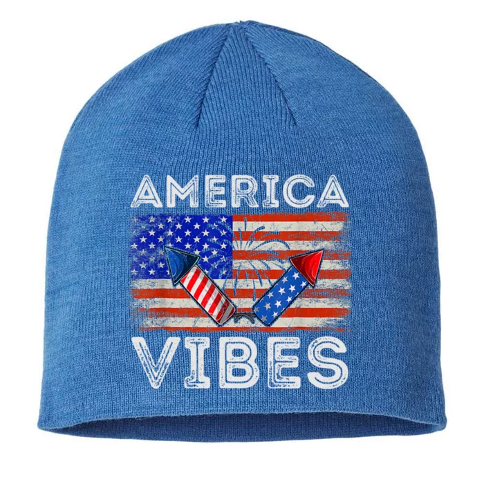 American Flag 4th Of July America Vibes Funny Gift 8 1/2in Sustainable Knit Beanie