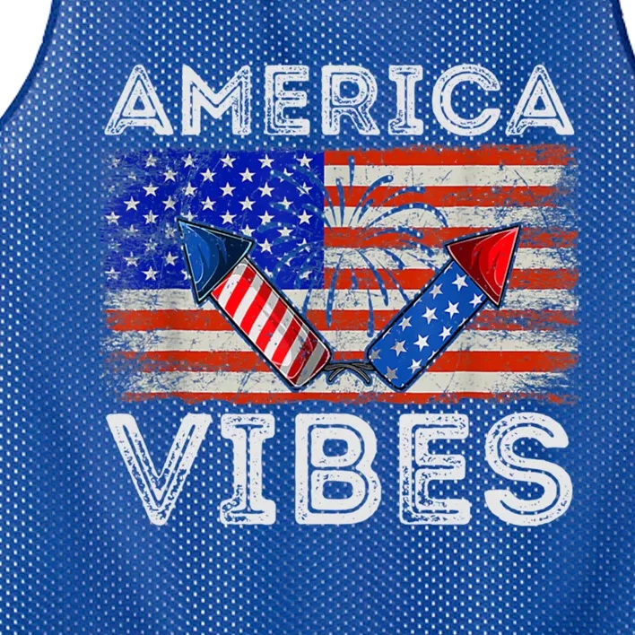 American Flag 4th Of July America Vibes Funny Gift Mesh Reversible Basketball Jersey Tank