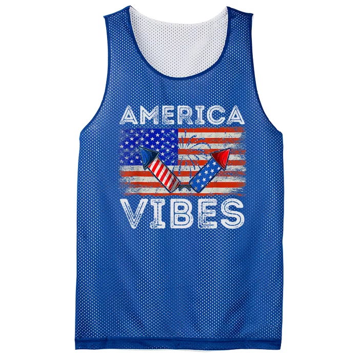 American Flag 4th Of July America Vibes Funny Gift Mesh Reversible Basketball Jersey Tank