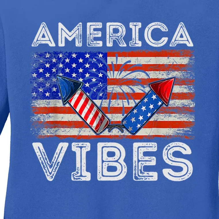 American Flag 4th Of July America Vibes Funny Gift Ladies Long Sleeve Shirt