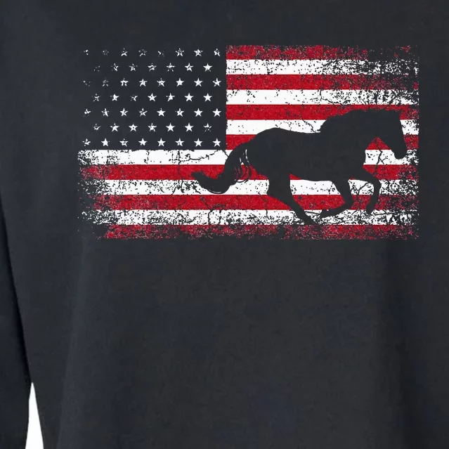 American Flag 4th Of July Horse Patriotic Cropped Pullover Crew