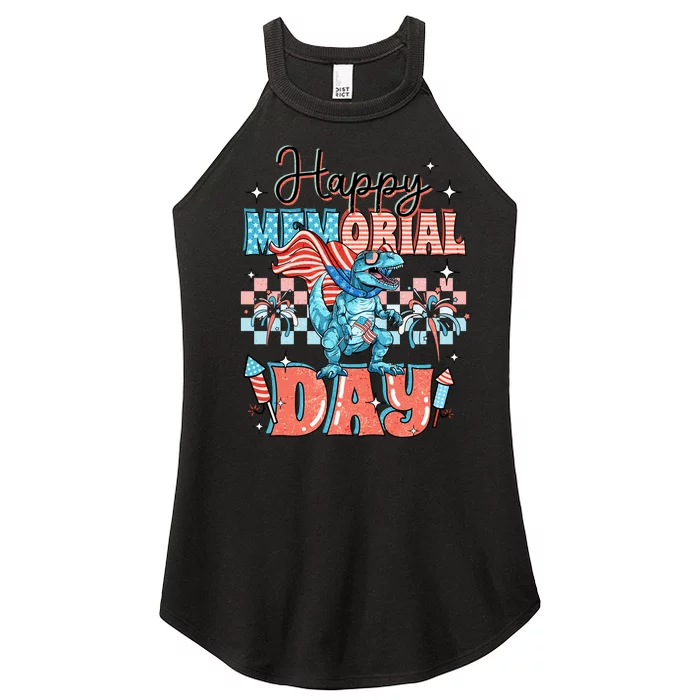 American Flag 4th Of July T Rex Dinosaur Memorial Day Women’s Perfect Tri Rocker Tank