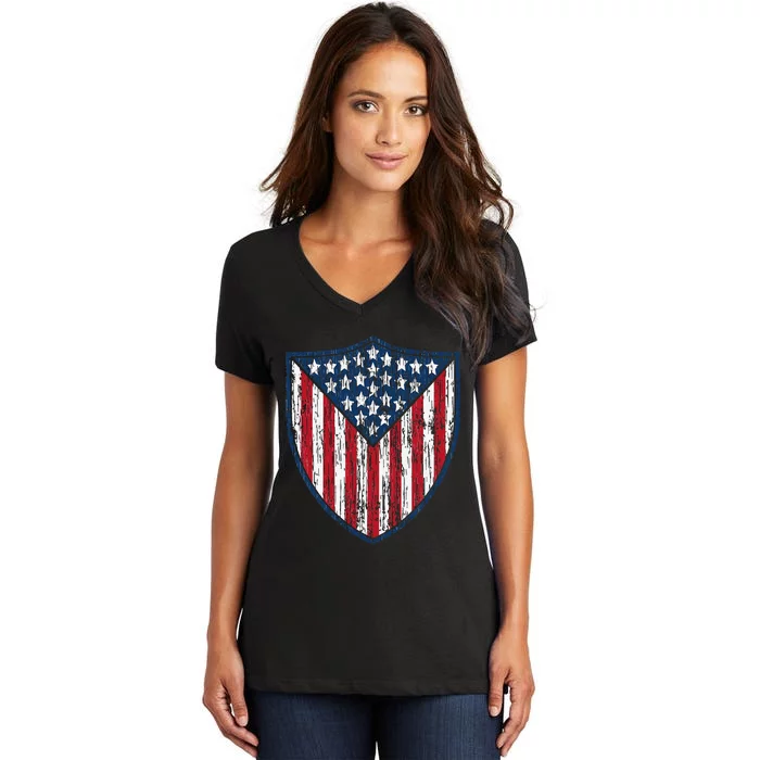 American Flag 4th Of July USA Veteran Military Army Soldier Women's V-Neck T-Shirt