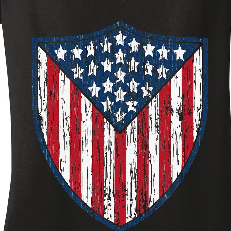 American Flag 4th Of July USA Veteran Military Army Soldier Women's V-Neck T-Shirt