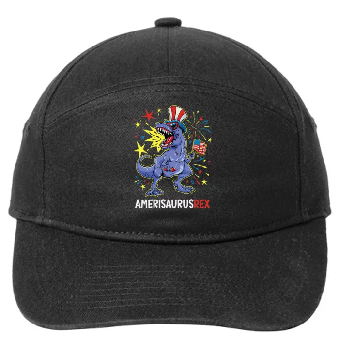 American Flag 4th of July T Rex Dinosaur Amerisaurus Rex 7-Panel Snapback Hat