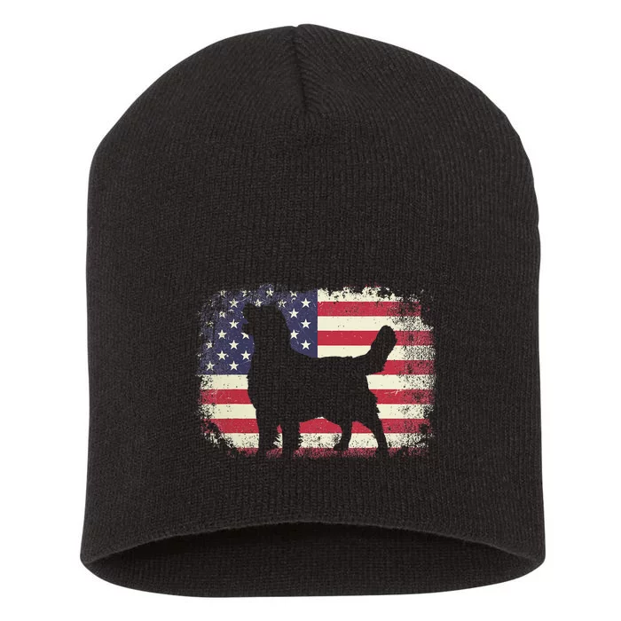 American Flag 4th of July Golden Retriever Dad Mom Dog Lover Short Acrylic Beanie