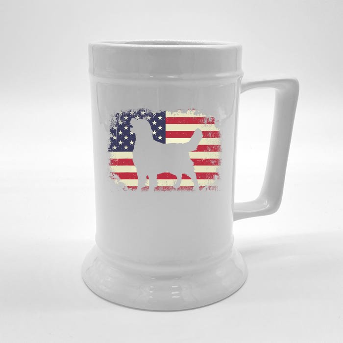 American Flag 4th Of July Golden Retriever Dad Mom Dog Lover Front & Back Beer Stein