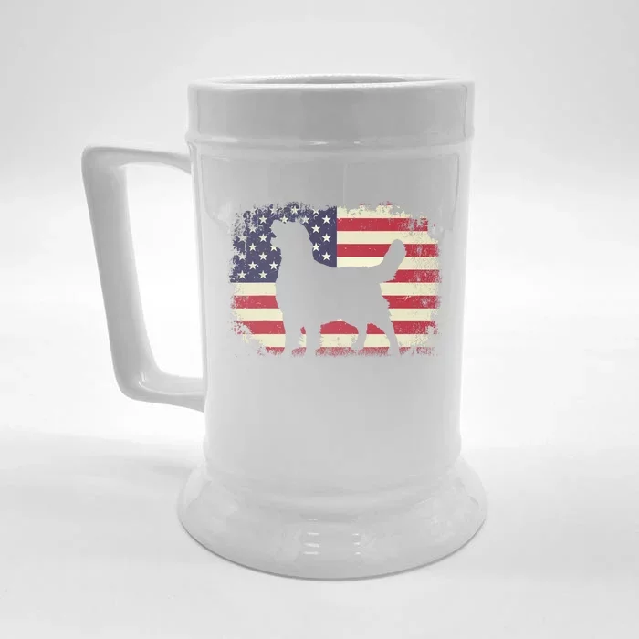 American Flag 4th Of July Golden Retriever Dad Mom Dog Lover Front & Back Beer Stein