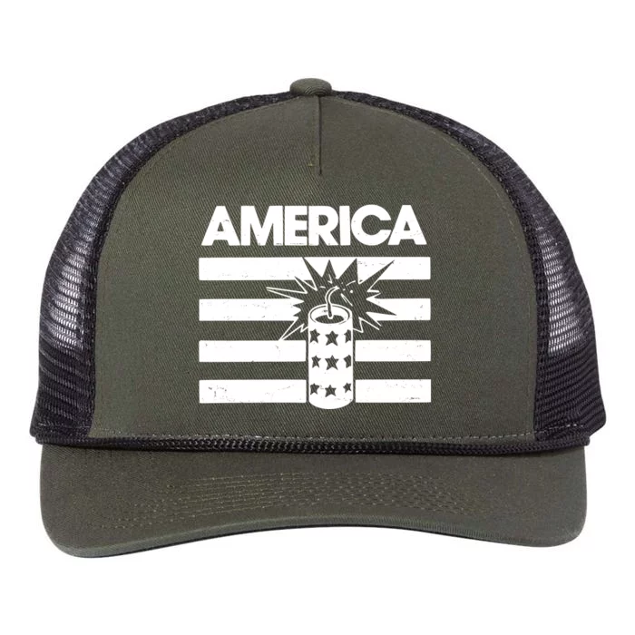 America Firework 4th Of July Flag Retro Rope Trucker Hat Cap