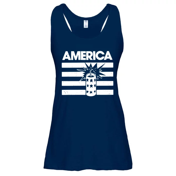 America Firework 4th Of July Flag Ladies Essential Flowy Tank