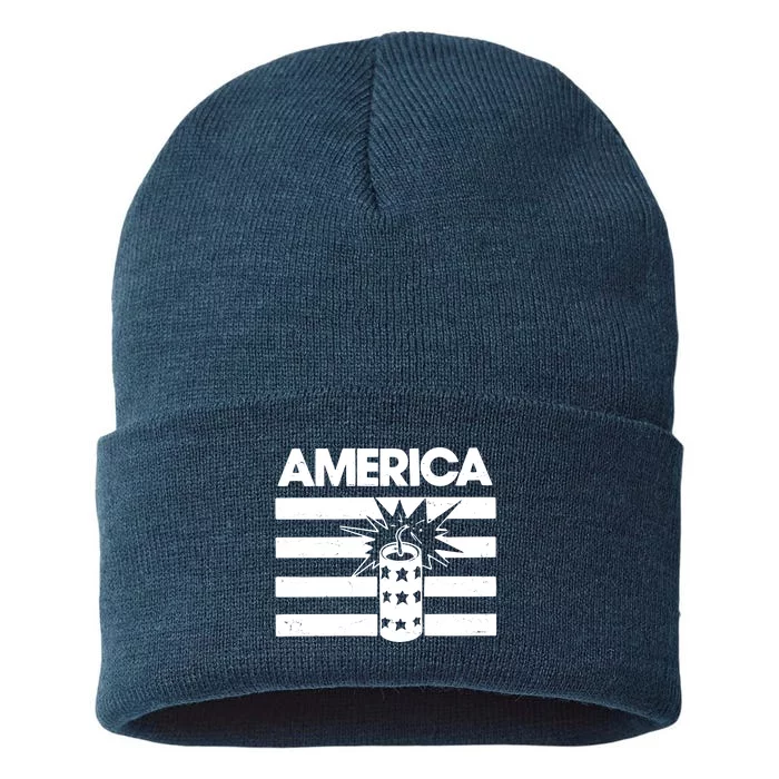 America Firework 4th Of July Flag Sustainable Knit Beanie