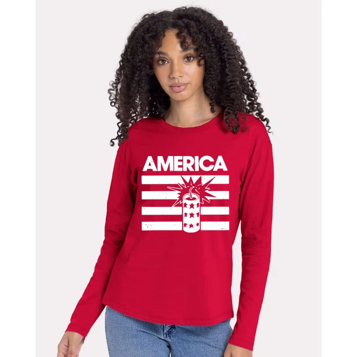 America Firework 4th Of July Flag Womens Cotton Relaxed Long Sleeve T-Shirt