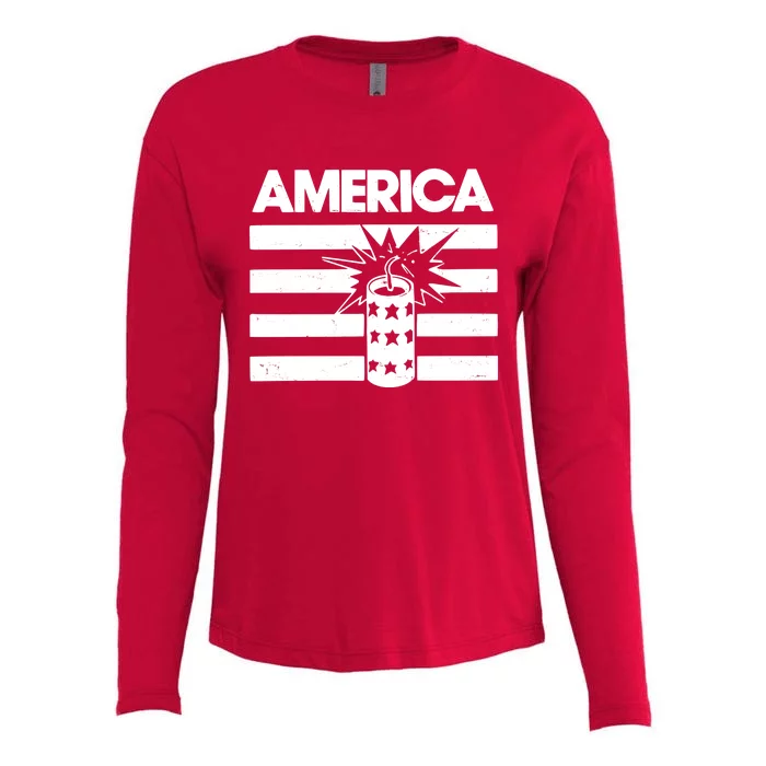 America Firework 4th Of July Flag Womens Cotton Relaxed Long Sleeve T-Shirt