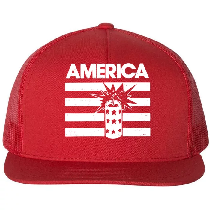 America Firework 4th Of July Flag Flat Bill Trucker Hat