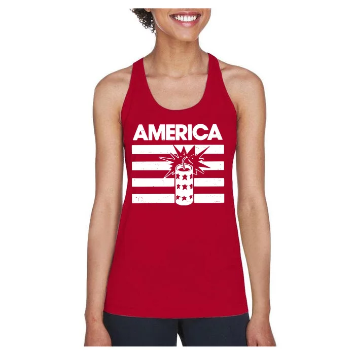 America Firework 4th Of July Flag Women's Racerback Tank