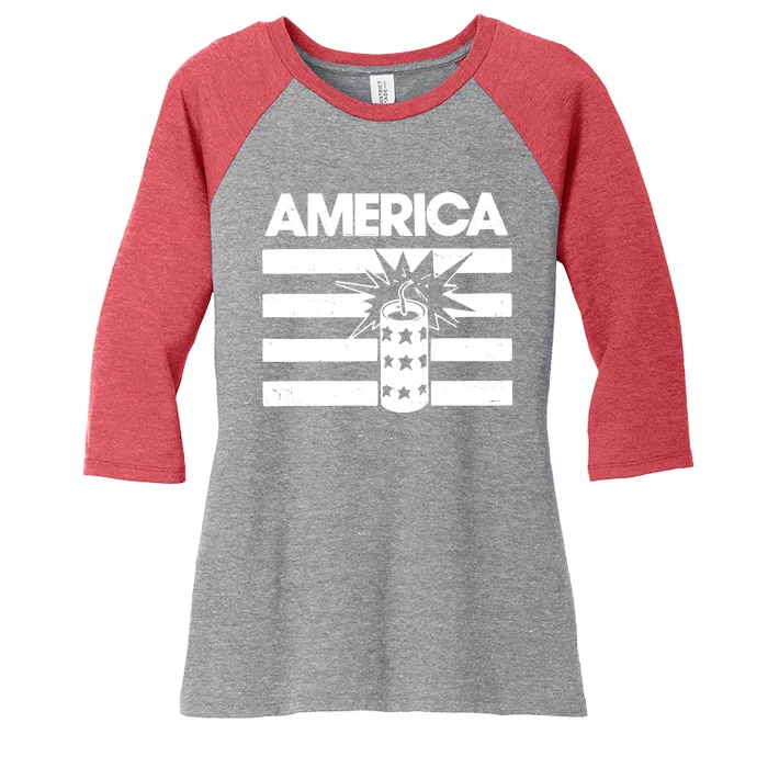 America Firework 4th Of July Flag Women's Tri-Blend 3/4-Sleeve Raglan Shirt