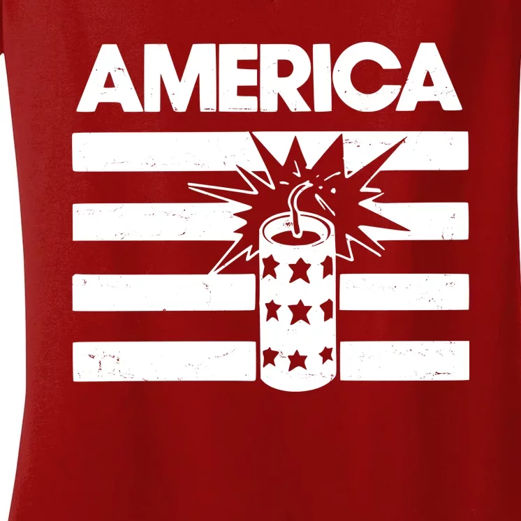 America Firework 4th Of July Flag Women's V-Neck T-Shirt