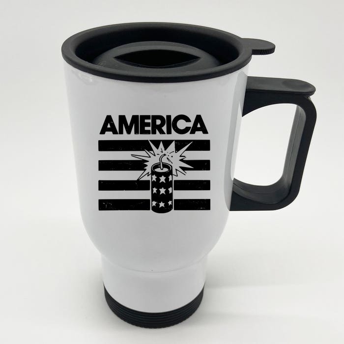 America Firework 4th Of July Flag Front & Back Stainless Steel Travel Mug