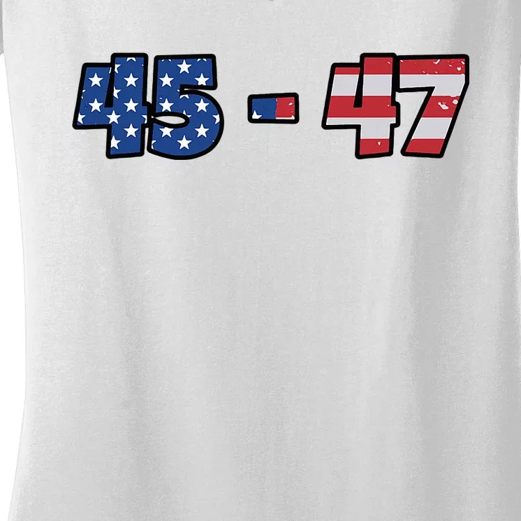 American Flag 45 & 47 Trump 2024 Republican Supporter Women's V-Neck T-Shirt