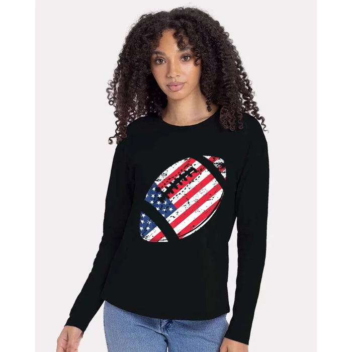 American Football 4th July American Flag Patriotic Gift Womens Cotton Relaxed Long Sleeve T-Shirt