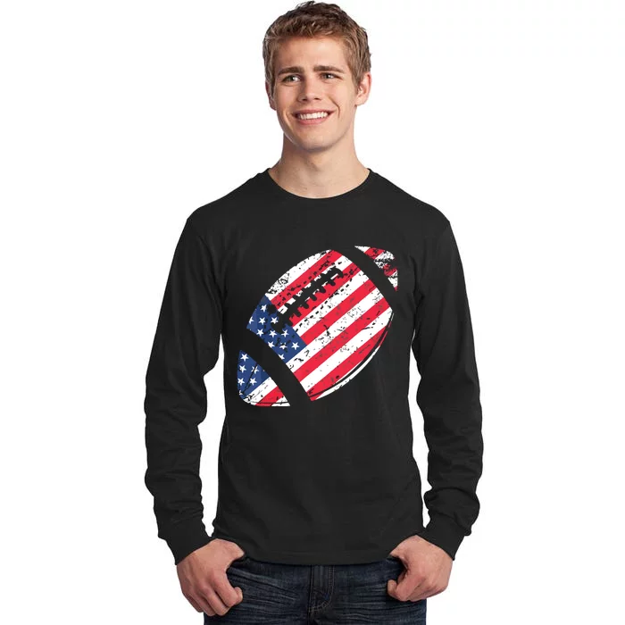 American Football 4th July American Flag Patriotic Gift Tall Long Sleeve T-Shirt