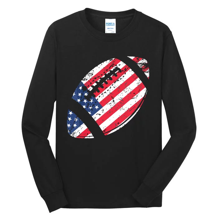 American Football 4th July American Flag Patriotic Gift Tall Long Sleeve T-Shirt