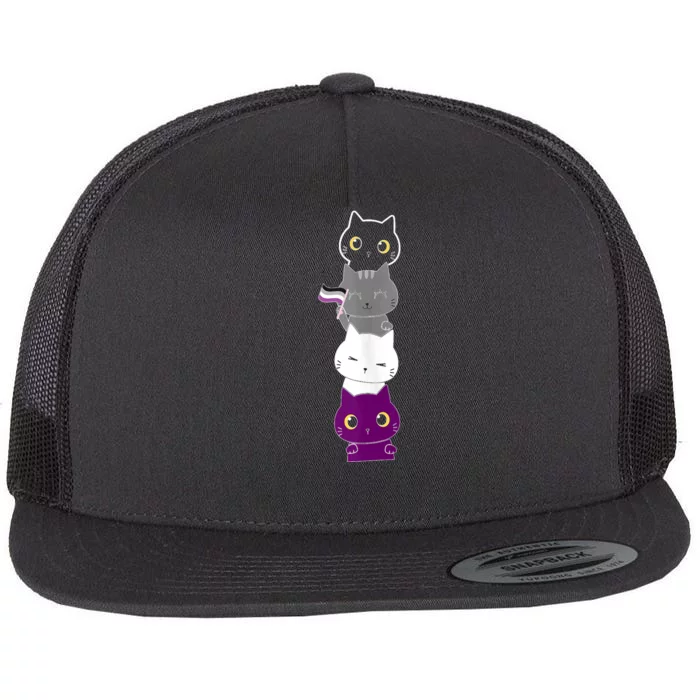 Asexuality Flag Animal Cat Ace Pride Demisexual Gift Asexual Flat Bill Trucker Hat