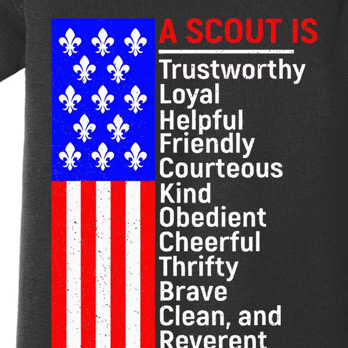 American Flag A Scout Is Trustworthy Friendly Courteous Baby Bodysuit