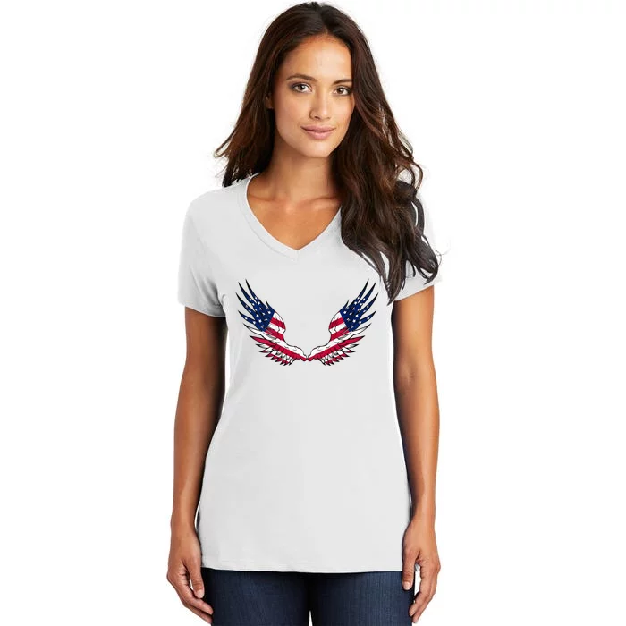 American Flag Angel Wings 4th Of July S For Men Women's V-Neck T-Shirt