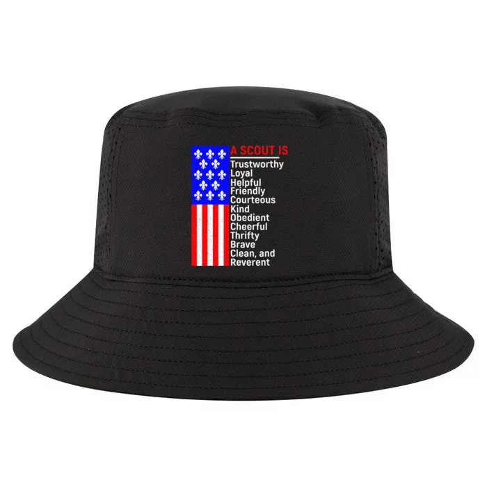 American Flag A Scout Is Trustworthy Friendly Courteous Cool Comfort Performance Bucket Hat