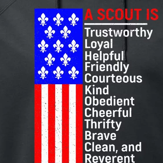 American Flag A Scout Is Trustworthy Friendly Courteous Performance Fleece Hoodie