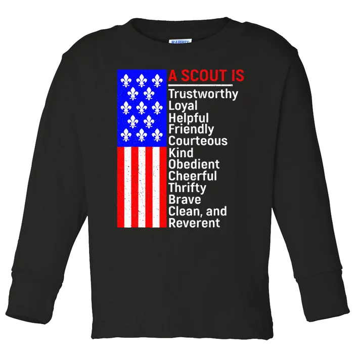 American Flag A Scout Is Trustworthy Friendly Courteous Toddler Long Sleeve Shirt