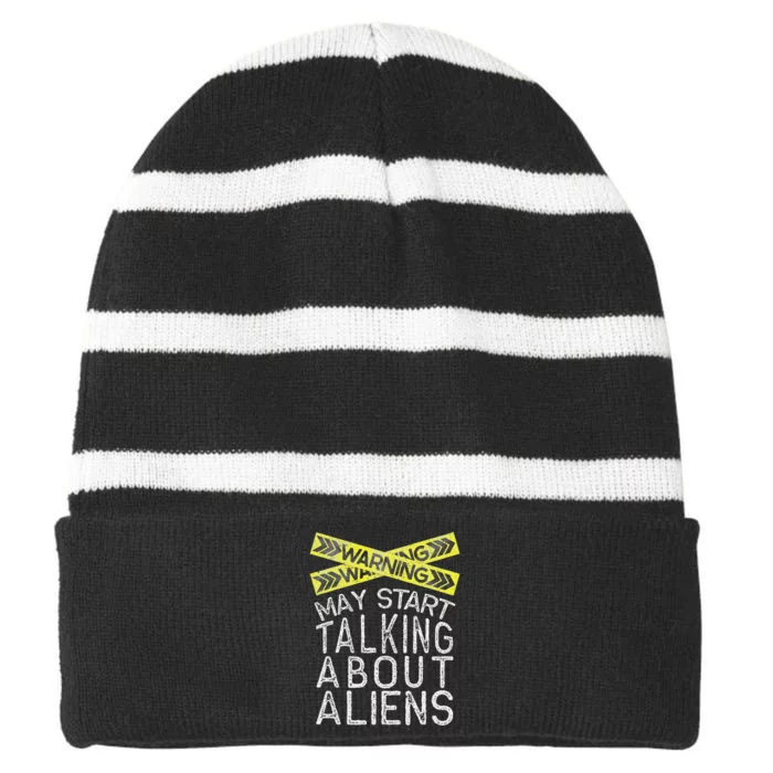 Alien Funny Alien Gift Alien Lover Tee Alien Humor Striped Beanie with Solid Band