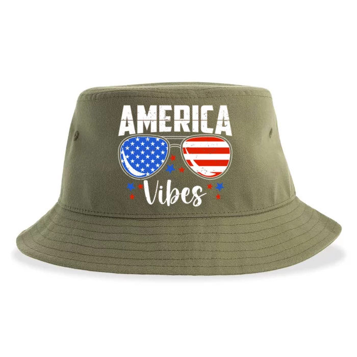 American Flag America Vibes 4th Of July Great Gift Sustainable Bucket Hat