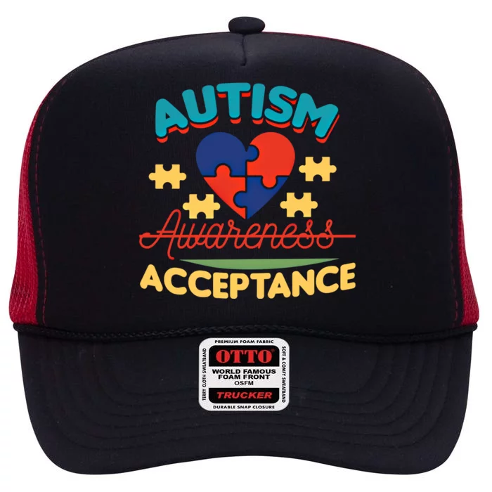 Acceptance For Autism Awareness Gift High Crown Mesh Trucker Hat