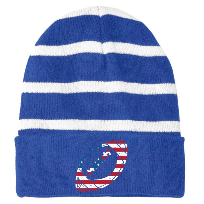 American Flag American Football Gift Striped Beanie with Solid Band