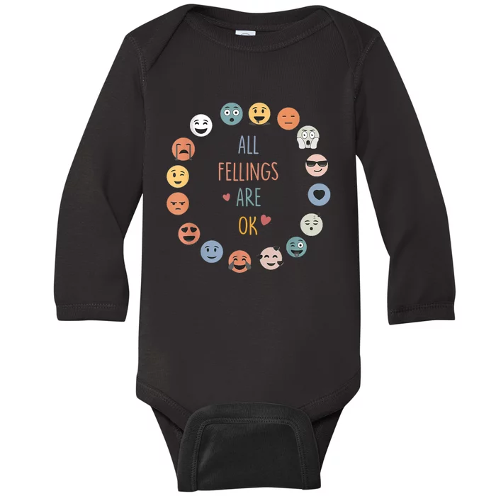 All Feeling Are Okay Funny School Teacher Psychologist Baby Long Sleeve Bodysuit