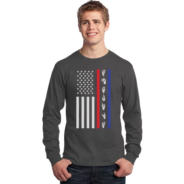 American Flag ASL American Sign Language America USA Tall Long Sleeve T-Shirt