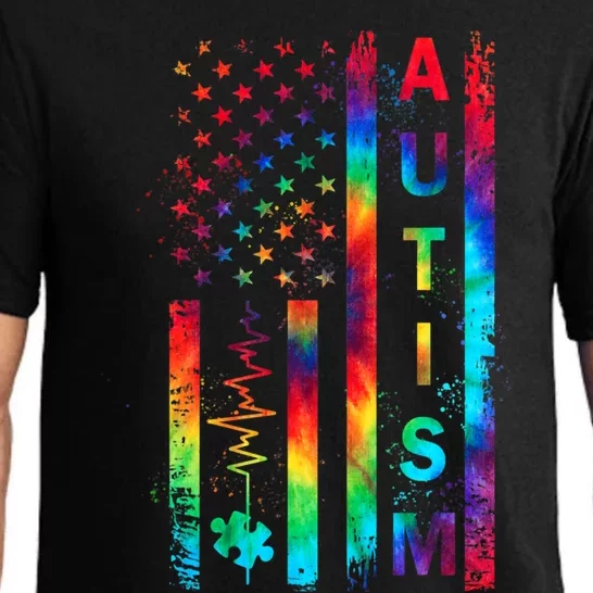 American Flag Autism Awareness Teacher Mom Support Tie Dye Cool Gift Pajama Set