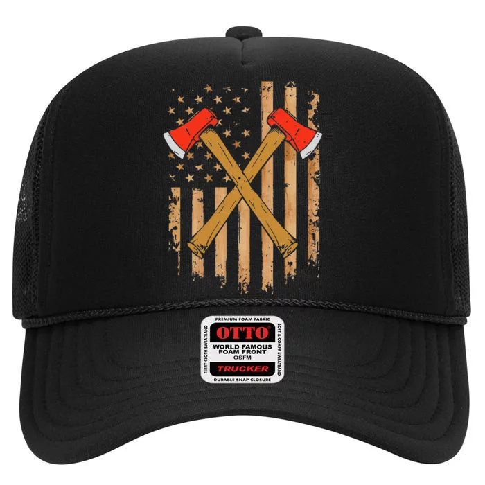 American Flag Axe Throwing Hatchet Thrower Lumberjack High Crown Mesh Trucker Hat