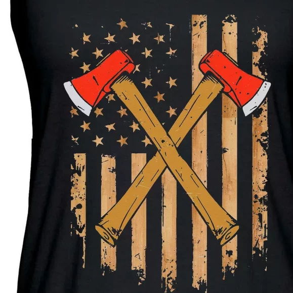 American Flag Axe Throwing Hatchet Thrower Lumberjack Ladies Essential Flowy Tank