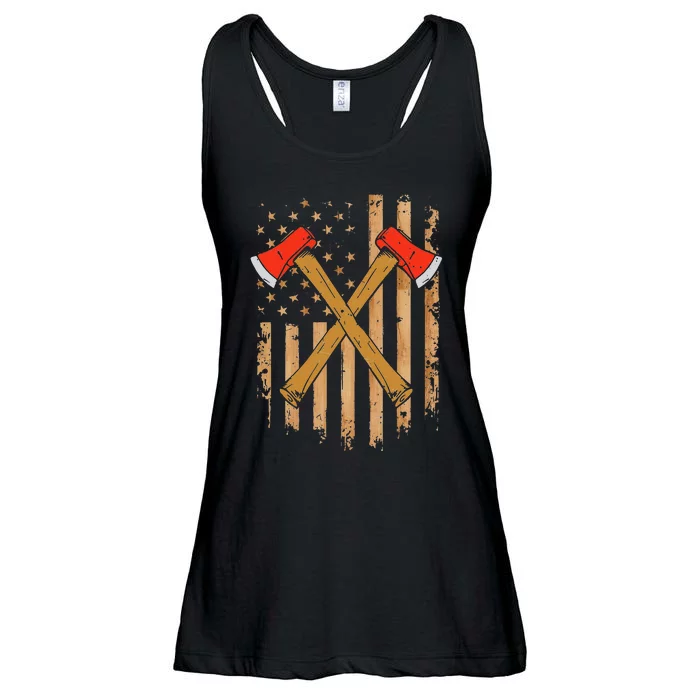 American Flag Axe Throwing Hatchet Thrower Lumberjack Ladies Essential Flowy Tank