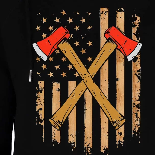 American Flag Axe Throwing Hatchet Thrower Lumberjack Womens Funnel Neck Pullover Hood