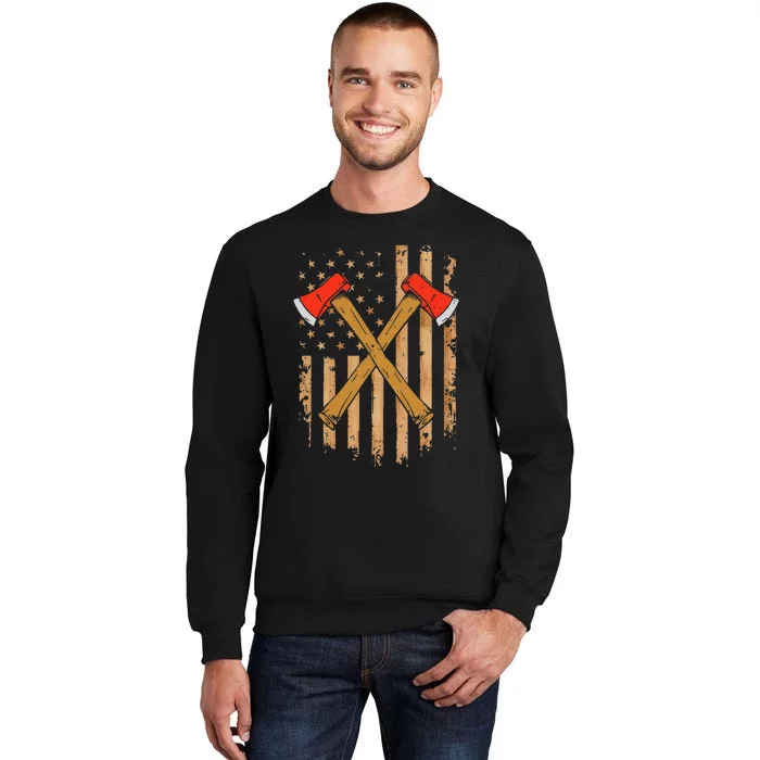 American Flag Axe Throwing Hatchet Thrower Lumberjack Tall Sweatshirt